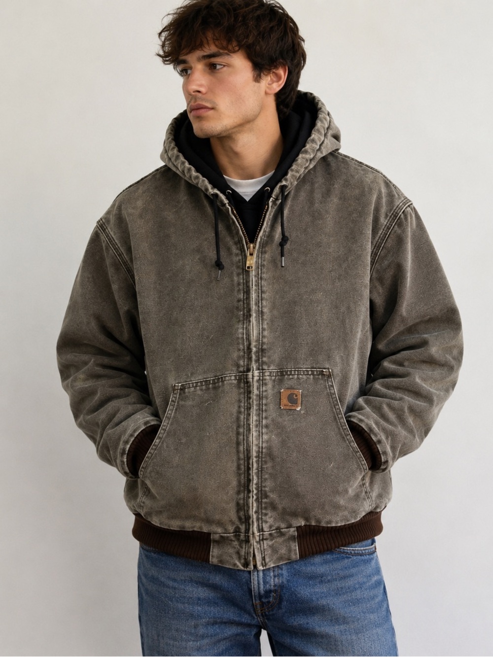 Vintage Carhartt Active Jacket XL Distressed Faded Duck Canvas Hooded Workwear